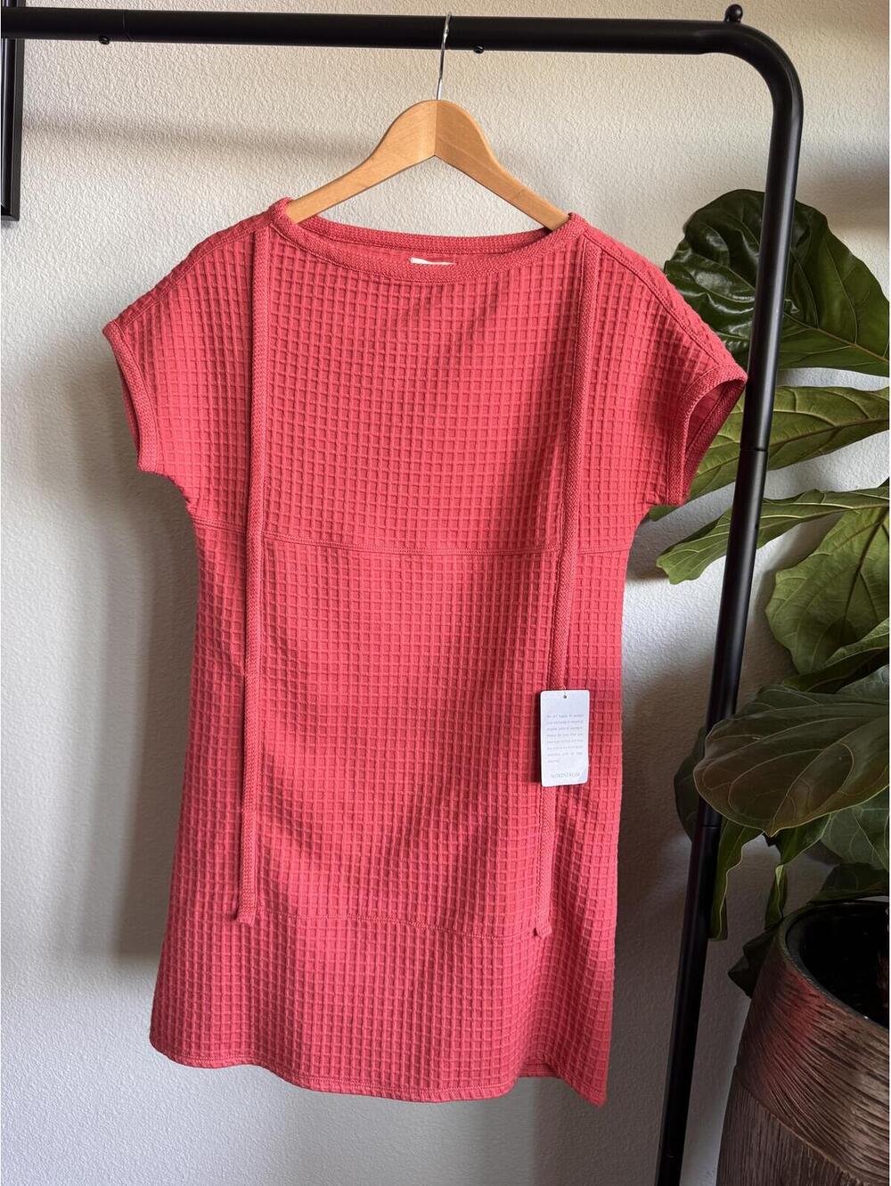 Max Studio Baked Apple Red Textured Short Sleeve Pocket Dress Size XS NWT